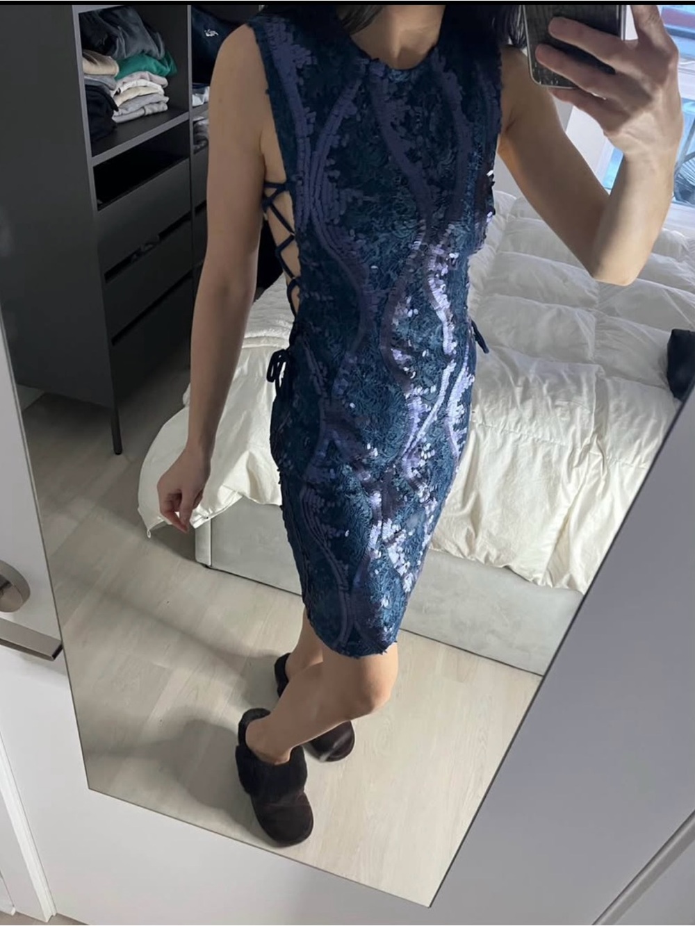 Sequin Lace Dress With Tie Up Sides